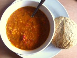 Spicy Lentil Soup with Wholemeal Roll